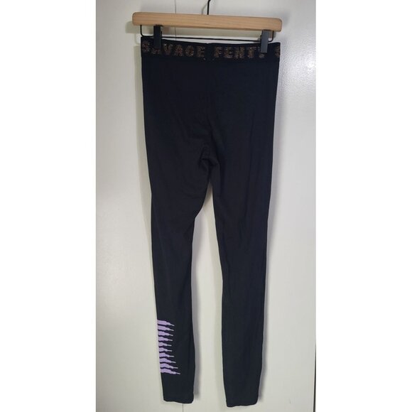 Savage X Fenty SZ Small Forever Savage Leggings Black Lavender Logo High Waist - Picture 2 of 8